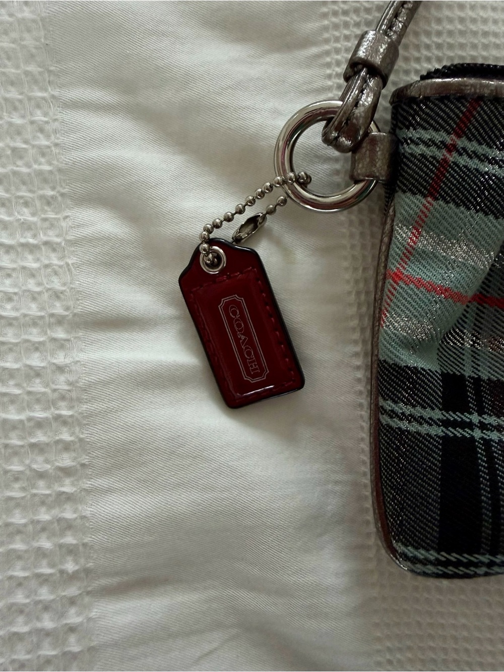 Coach Poppy Plaid Graphic Wristlet - Black, Gray & Red Accents - Picture 2 of 5